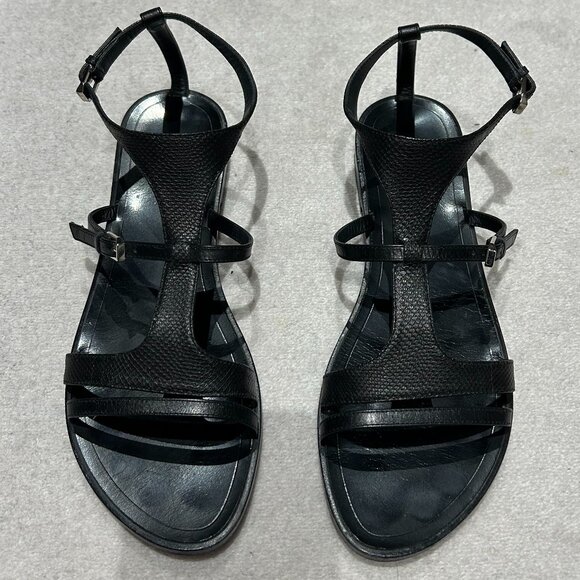 Saint Laurent T Strap Leather Sandals Black - 38 - Like New - Picture 1 of 6